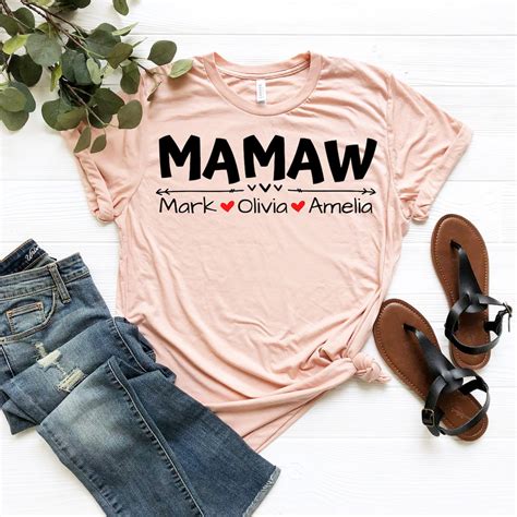 Mamaw shirt with grandkids names, Custom Mamaw shirt, Gift for Mamaw, Personalized Mamaw shirt, shirt for new Grandma (574) $ 25.49. Add to Favorites ... Grandkids Name Shirt, Gift For Grandma t-shirt, Nana shirt, Mom shirt (4.2k) Sale Price $9.71 $ 9.71 $ 12.95 Original Price $12.95 .... 