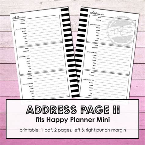 Mambi Mini Happy Planner Printable Address Page Insert Mini Etsy