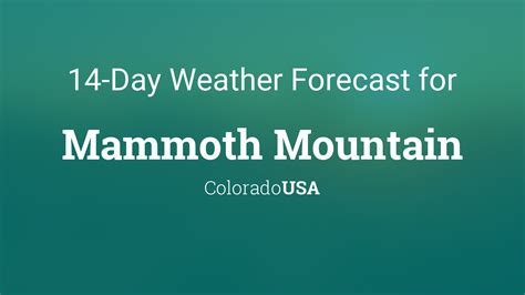 Mammoth Mountain Weather (Days 0-3): The weather forecast for Mammoth Mountain is: A heavy fall of snow, heaviest during Sat afternoon. Freeze-thaw conditions (max 4°C on Fri afternoon, min -14°C …. 