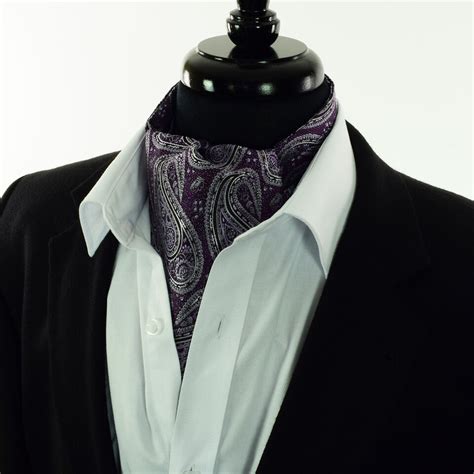 Man Dark Blue Printed Silk Ascot White Paisley AS25