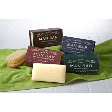 Man bar soap. Our highly efficient exfoliating bar soap for men sloughs off dead skin. Infused with an invigorating aroma, our bar soap with Oatmeal and Bran thoroughly ... 