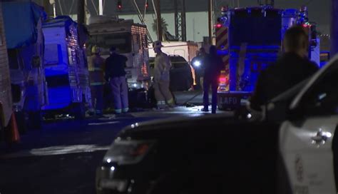 Man killed, RV burns in Boyle Heights