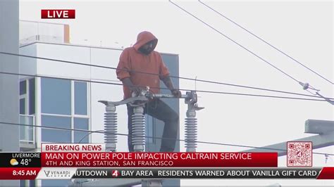 Man on power pole impacting Caltrain service at 4th & King in SF