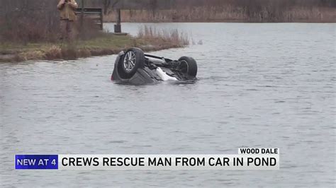 Man rescued after crashing into pond at forest preserve in Addison