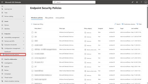 Manage antivirus settings with endpoint security policies in Microsoft