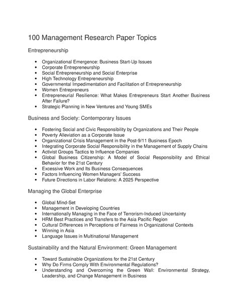 Management Paper Research Topics