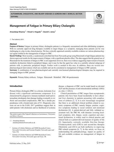 Management of Fatigue in Primary Biliary Cholangitis