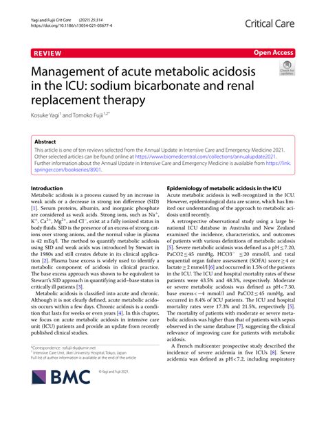 Management of acute metabolic acidosis in the ICU: sodium …