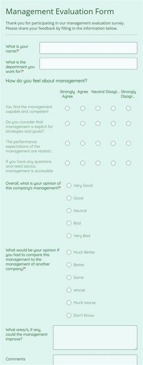 Manager Evaluation Form Template 123FormBuilder