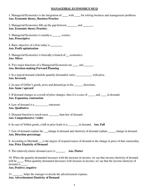 Managerial Economics Answers