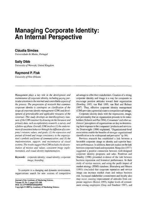 Managing Corporate Identity: An Internal Perspective