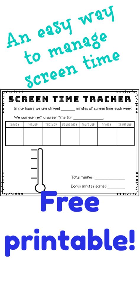 Managing Screen Time for Kids Free Printable for Tracking Screen Time