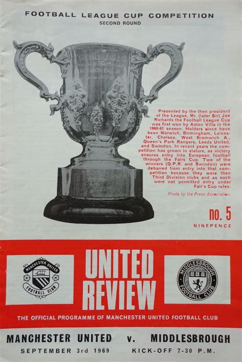 Manchester United V Middlesbrough League Cup 1969/0 With …