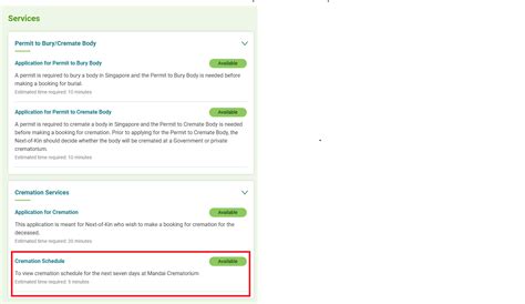 Mandai cremation schedule today.  Then click “Search”.  You should submit only one app...