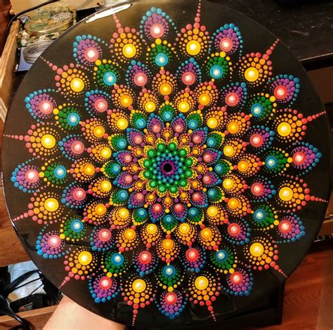 Mandala Dot Art Rainbow Bright Mandala Art On Vinyl Hand Made Dot ...