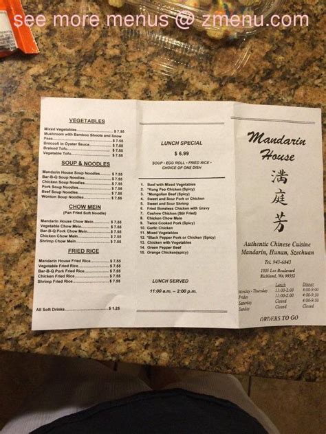 Mandarin house richland menu. We also offer Chinese Traditional Menu, which has w been very popular. We are confident that you will love our authentic Chinese menu and our warm and wel-. 