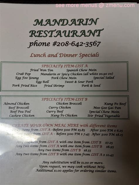 Mandarin restaurant payette menu. 17 S Main St. Payette, ID 83661. (208) 642-9333. Neighborhood: Payette. Bookmark Update Menus Edit Info Read Reviews Write Review. 
