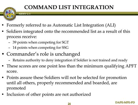 Mandatory integration list army. General Information for the Active Army 2 4. Soldiers (including Soldiers currently in the rank of SGT under the provisions of Mandatory List Integration (MLI)) who are otherwise eligible and held recommended list status as of 10 May 2021 through 26 May 2021 and who meet or exceed the cutoff score as they appear beginning on page 4, and the 