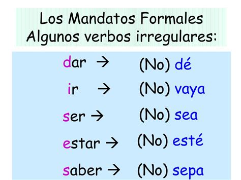 Follow these steps to form negative commands: Conjugate the verb in the present tense of “yo” and drop the “o”. For "-ar" ending verbs, add “-es”. For "-er" and "-ir" ending verbs, …. 