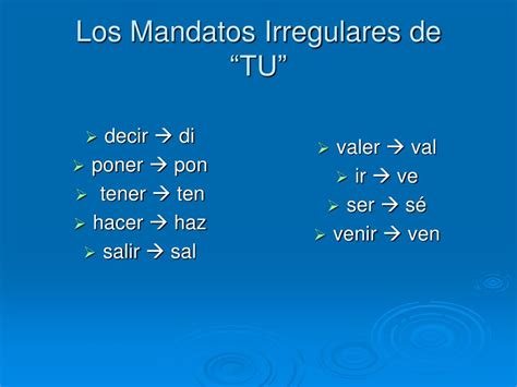 mandatos plurales informales nosotros -similar to negative tu commands -use the present tense yo form and drop the o -add following endings: AR = emos ER & IR = amos -CAR, GAR, ZAR applies -IR stem changing verbs E = I O = U -AR and ER do not stem change -affirmative: add pronouns to end -reflexive: drop the final s and add nos -when using se ... . 