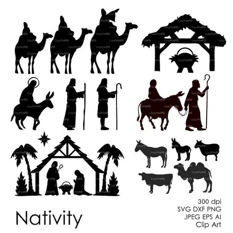 Nativity Scene White Silhouette, 11pc Christmas Yard Art, Yard 
