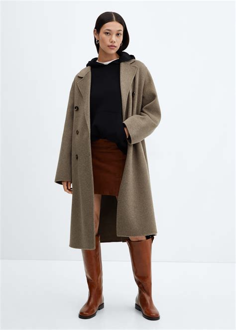 Mango Buttoned Wool Coat in Brown Lyst