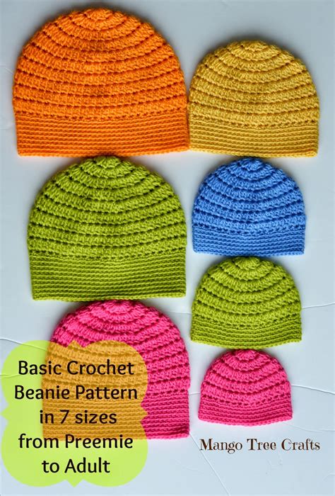 Mango Tree Crafts Free Basic Beanie Crochet Pattern All Sizes