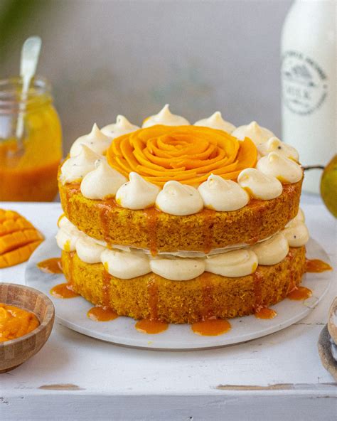 Mango cake. Steps. 1. Heat oven to 350°F (325°F for dark or nonstick pans). Generously spray bottoms and sides of two 9-inch round cake pans with baking spray with flour. 2. In large bowl, beat cake ingredients with electric mixer on low speed until moistened, then on medium speed 2 minutes, scraping bowl occasionally. Pour into pans. 