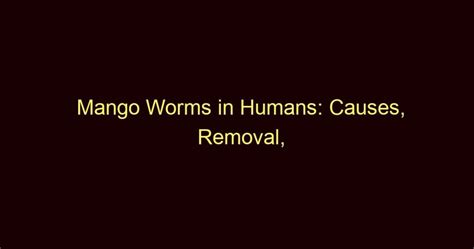 Mango worms in humans removal. Mango Worms Aka Mango Fly: What Your self Need to have Toward Notice Regarding (Online video) - Conditioning - Nairaland. The fly deposits its eggs upon in the direction of a services insect which include a mosquito and the larvae penetrate the human host's unbroken pores and pores and skin Even though the support lands. 