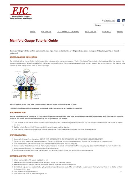 Manifold Gauge Tutorial Guide FJC Inc