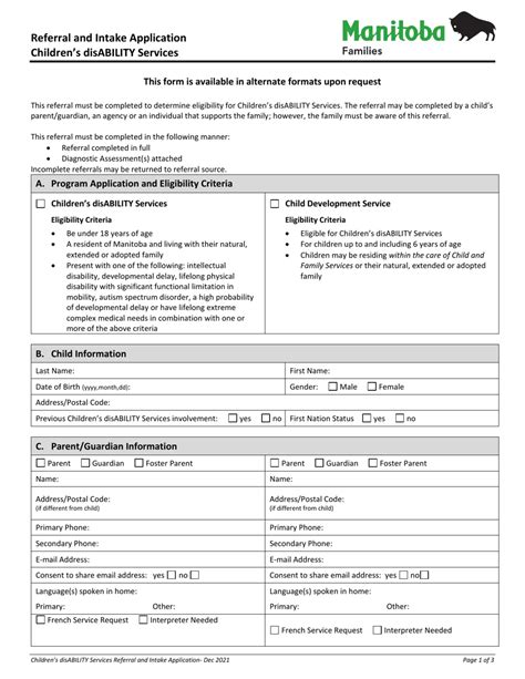 Manitoba disability application form online.  Application for Services EAPD pr...