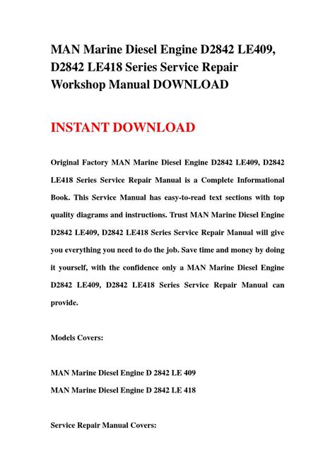 Mann marine diesel motor d2842 le409 d2842 le418 serie werkstatt service reparaturanleitung download. - Repair manual for new holland 271.