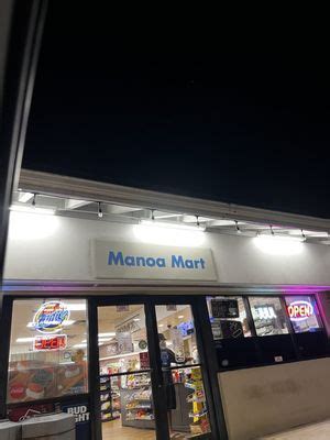 Manoa mart. Manoa Mart. 3001 E Manoa Rd, Honolulu , Hawaii 96822 USA. 18 Reviews. View Photos. $$$$ Budget. Closed Now. Opens Wed 8a. Independent. Credit Cards. Accepted. Add to … 