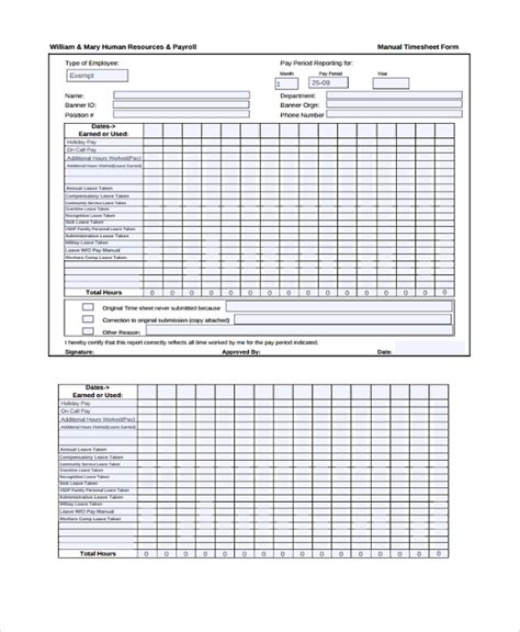 Manual Timesheet Template