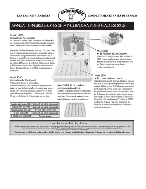 Manual de instrucciones de accesorios para incubadoras miller mfg. - Download gratuito manuale di servizio cr125.