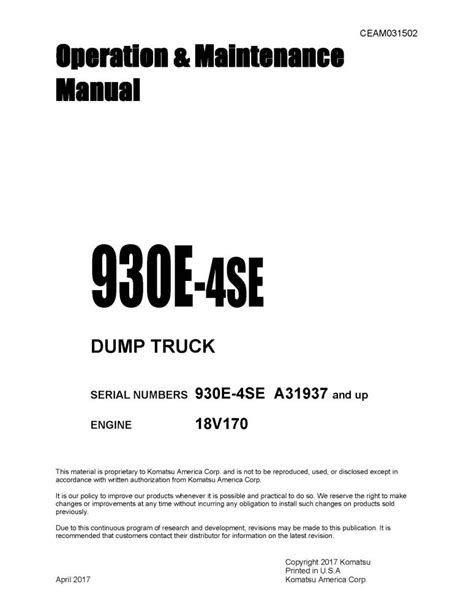 Manual de mantenimiento de operación del camión volquete komatsu 930e 2se s n a30171 y a30183. - Pompa diesel bosch ve manuale di riparazione.