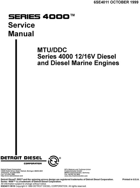 Manual de servicio del motor mtu detroit series 4000 de 12v y 16v. - Caldo de pollo para el alma inquebrantable.
