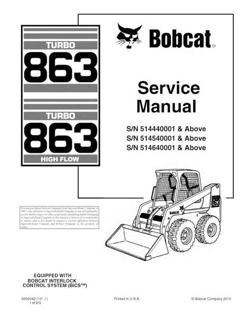 Manual de servicio para 863 bobcat. - Entre sus manos / between their hands.