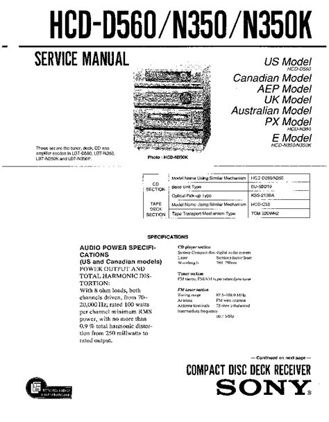 Manual de servicio sony hcd d560 hcd n350 cd deck receptor. - Massey ferguson 8100 series operator manual.
