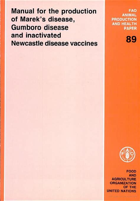 Manual for production of mareks disease. - Live handbook by rebecca m pippert.