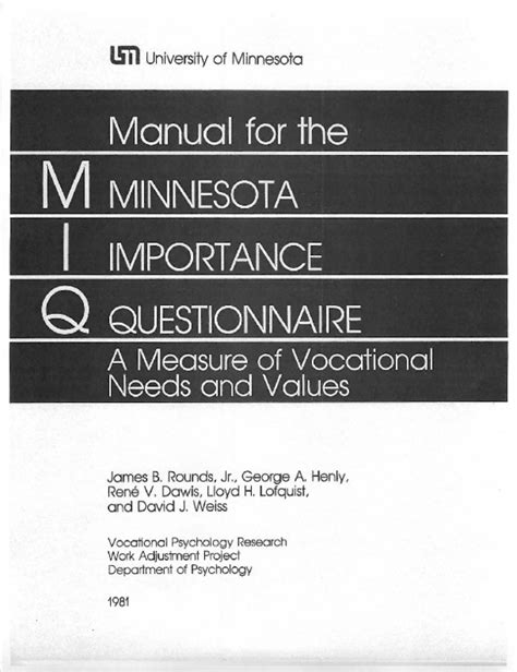 Manual for the minnesota importance questionaire minnesota studies in vocational rehabilitation no 28 bulletin no 54 june 1971. - Goethes 'werther' als modell für kritisches lesen.