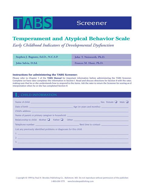 Manual for the temperament and atypical behavior scale tabs early childhood indicators of developmental dysfunction. - Guida alle attività di intervento di tpri.