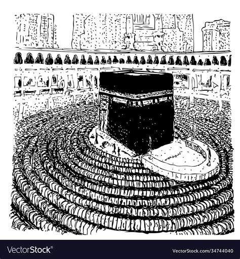 Manual hand draw sketch kaaba in mecca saudi Vector Image