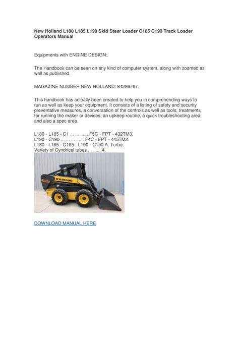 Manual new holland l 190 skid steer. - Quality manual based on iso 17025.