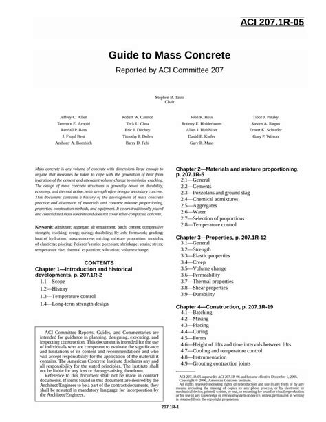 Manual on mass concrete aci 207. - Technical manual for dam owners by u s department of homeland security.