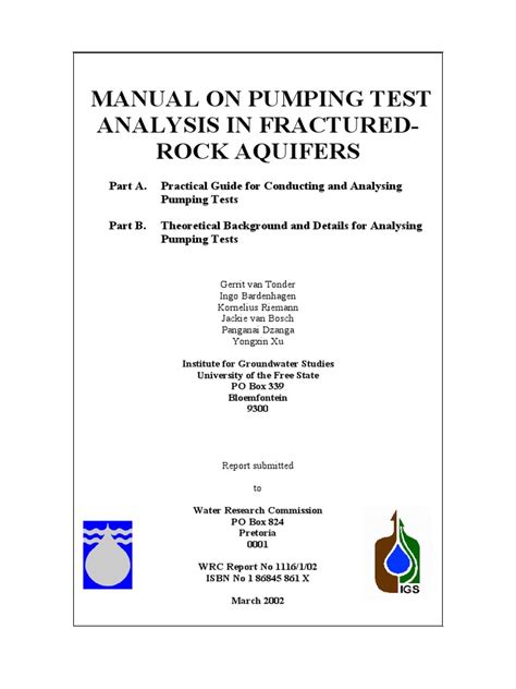Manual on pumping test analysis in fractured rock aquifers by gerrit johannes van tonder. - 2009 bmw 750i repair and service manual.