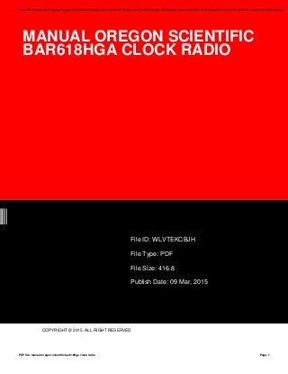 Manual oregon scientific bar618hga clock radio. - Service manual whirlpool akm 393 ix gas hob.