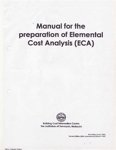 Manual preparation of elemental cost analysis. - The all new print production handbook.