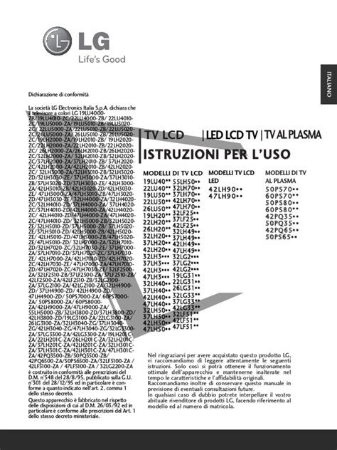 Manuale d'uso tv lcd digitale lg. - Pals pretest code aus dem handbuch.