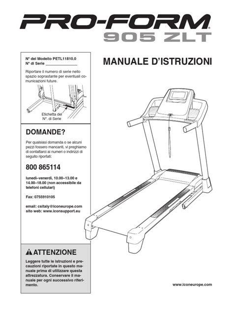 Manuale del tapis roulant pro 850. - Example of a simple user manual.